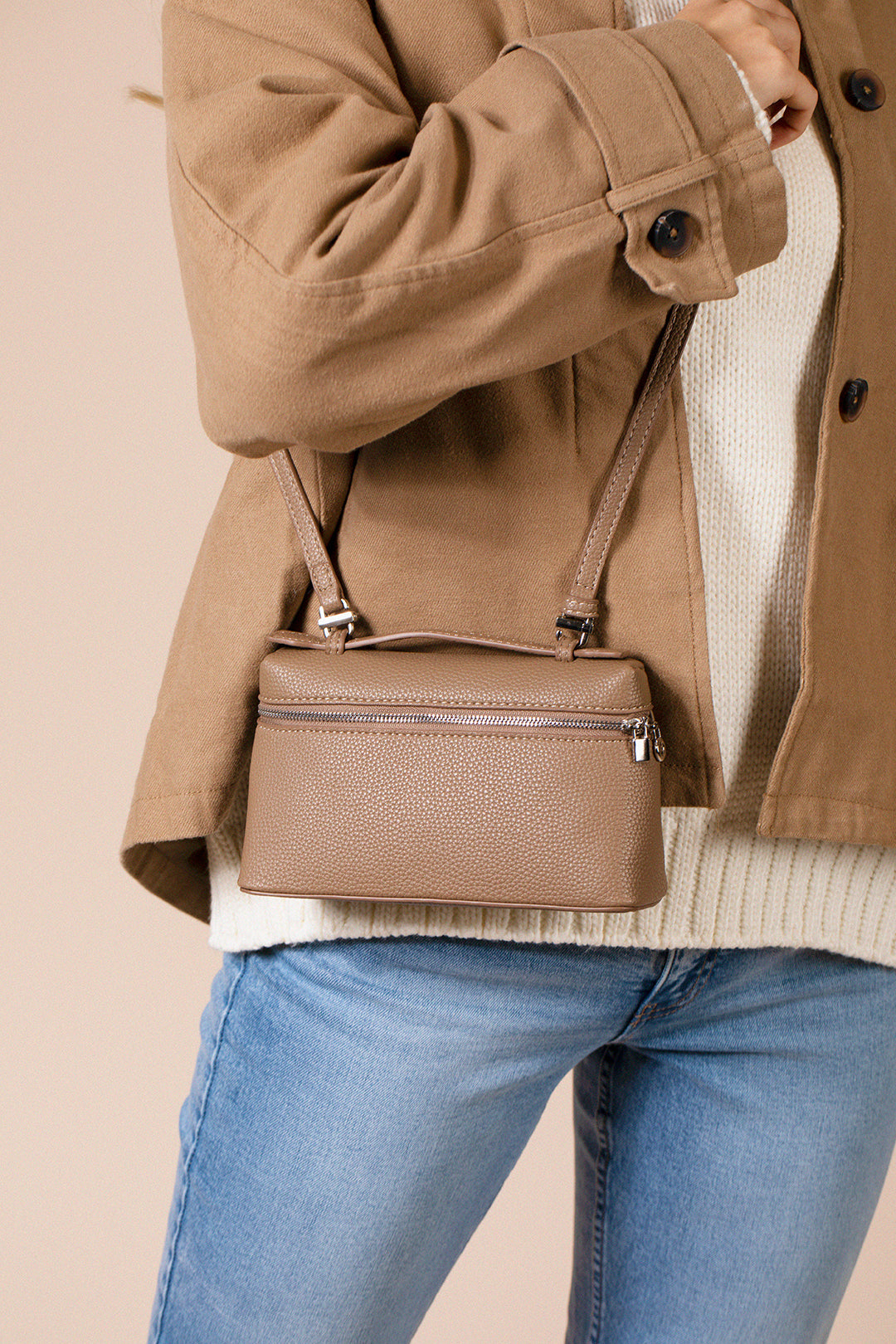 Faux Leather Crossbody Satchel In Beige By SVNX HB360428