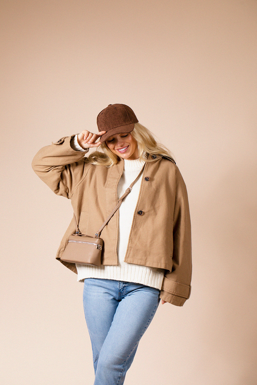 Faux Leather Crossbody Satchel In Beige By SVNX HB360428