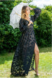 Jacquard Lurex Burnout Front Split Maxi Dress - Black by Goddiva