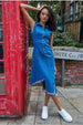 Denim Frayed Asymmetric Sleeveless Midaxi Shirt Dress - Blue Denim by Goddiva