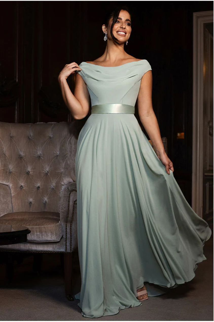 Cowl Neck Chiffon Maxi Dress - Sage Green DR3335A