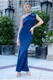One Shoulder Satin Bow Scuba Crepe Maxi Dress - Navy by Goddiva