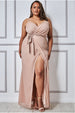 Wrap Style Spaghetti Strap Maxi Split - Blush by Goddiva Plus