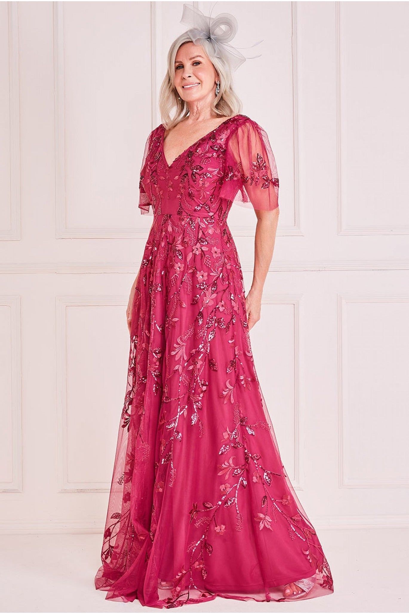 Embroidered Flared Sleeve Maxi Dress - Magenta DR3279M