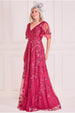 Embroidered Flared Sleeve Maxi Dress - Magenta by Goddiva