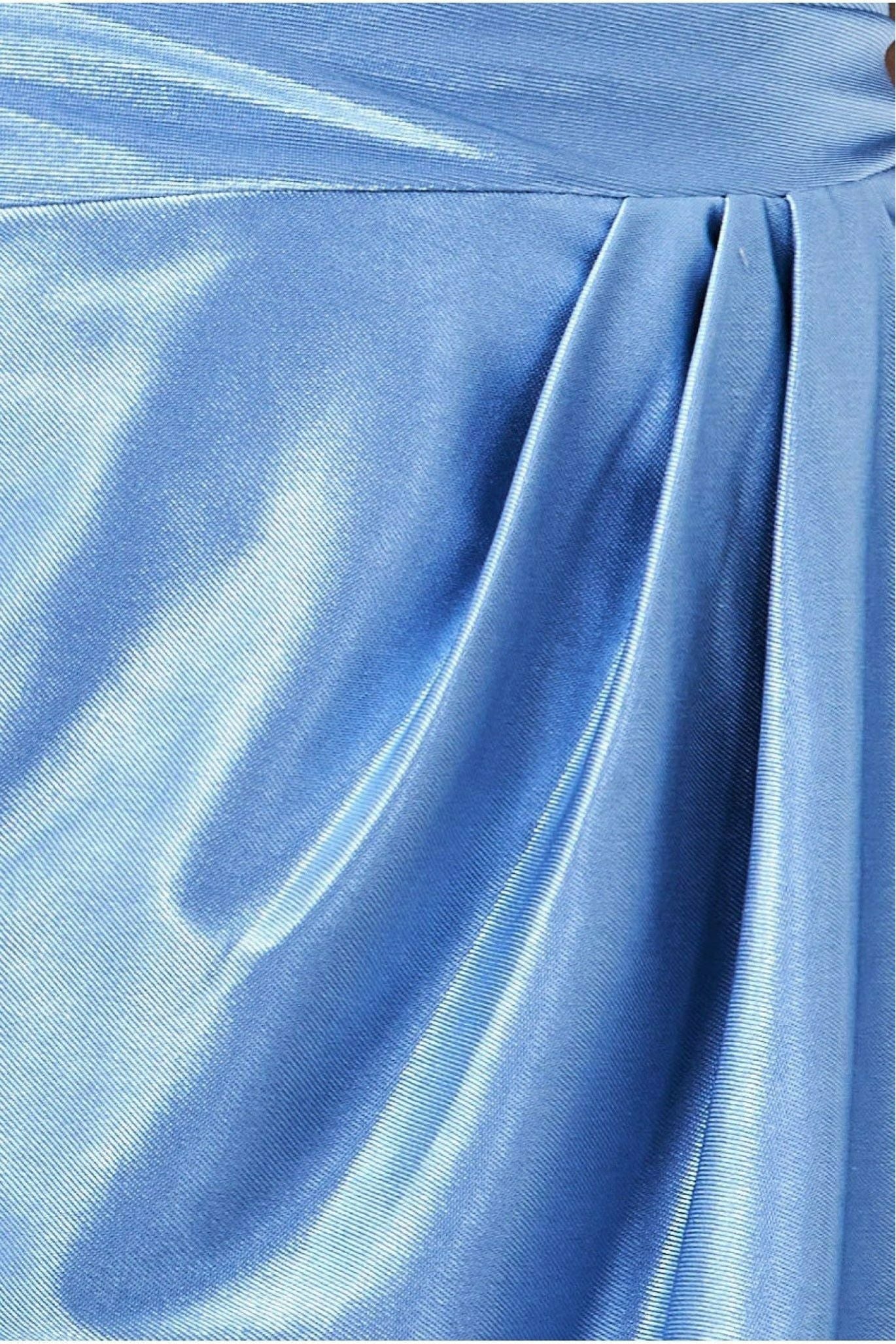 Cowl Neck Bardot Satin Midi Front Split - Dusty Blue DR3587