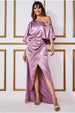 Satin Drape Shoulder Wrap Maxi Dress - Blush by Goddiva