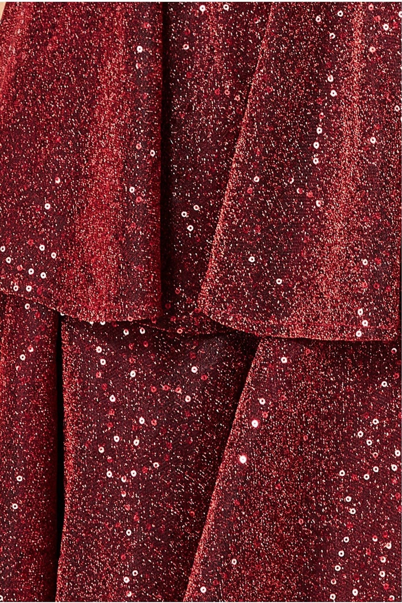 Sequin Lurex Tiered Midi Dress - Wine DR3656