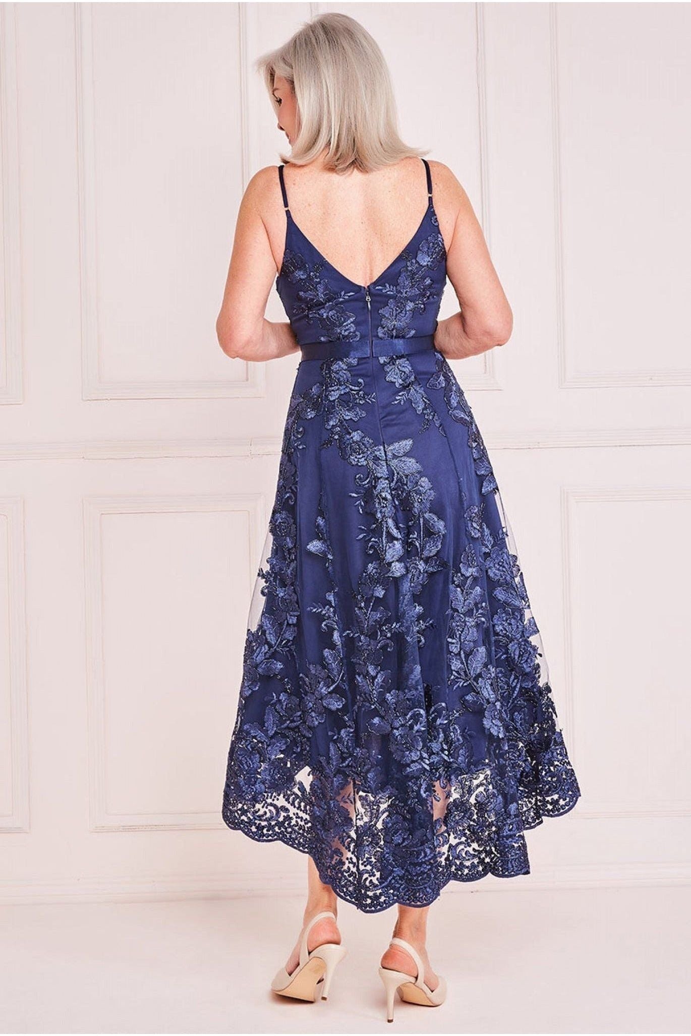 High Low Sleeveless Lace Midi - Navy DR3815M