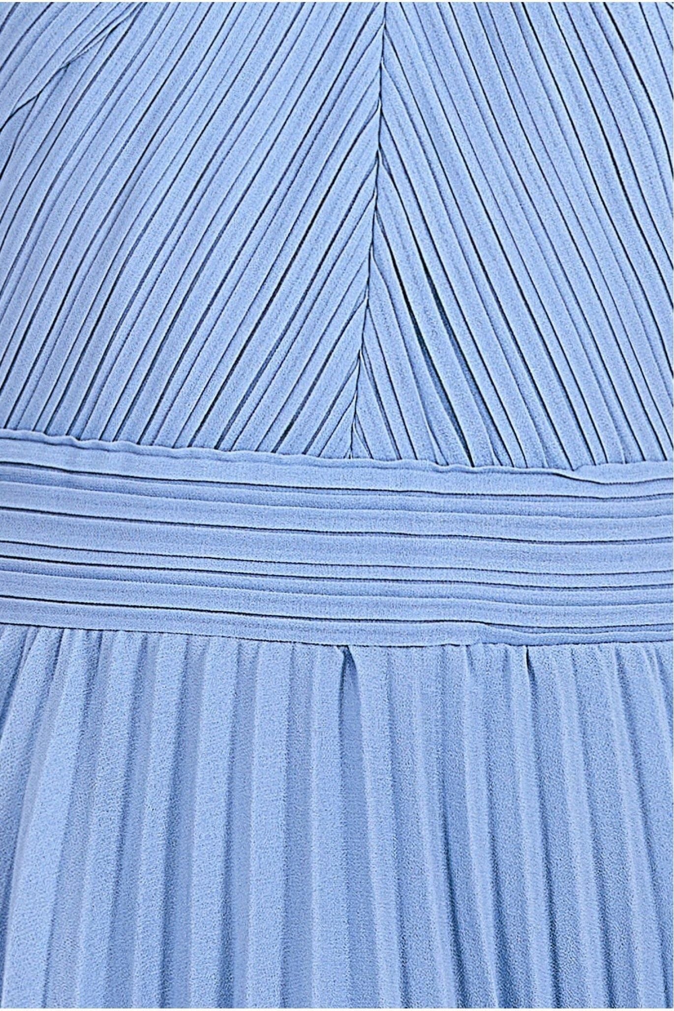 Pleated Bodice Chiffon Tiered Midi - Blue DR3800