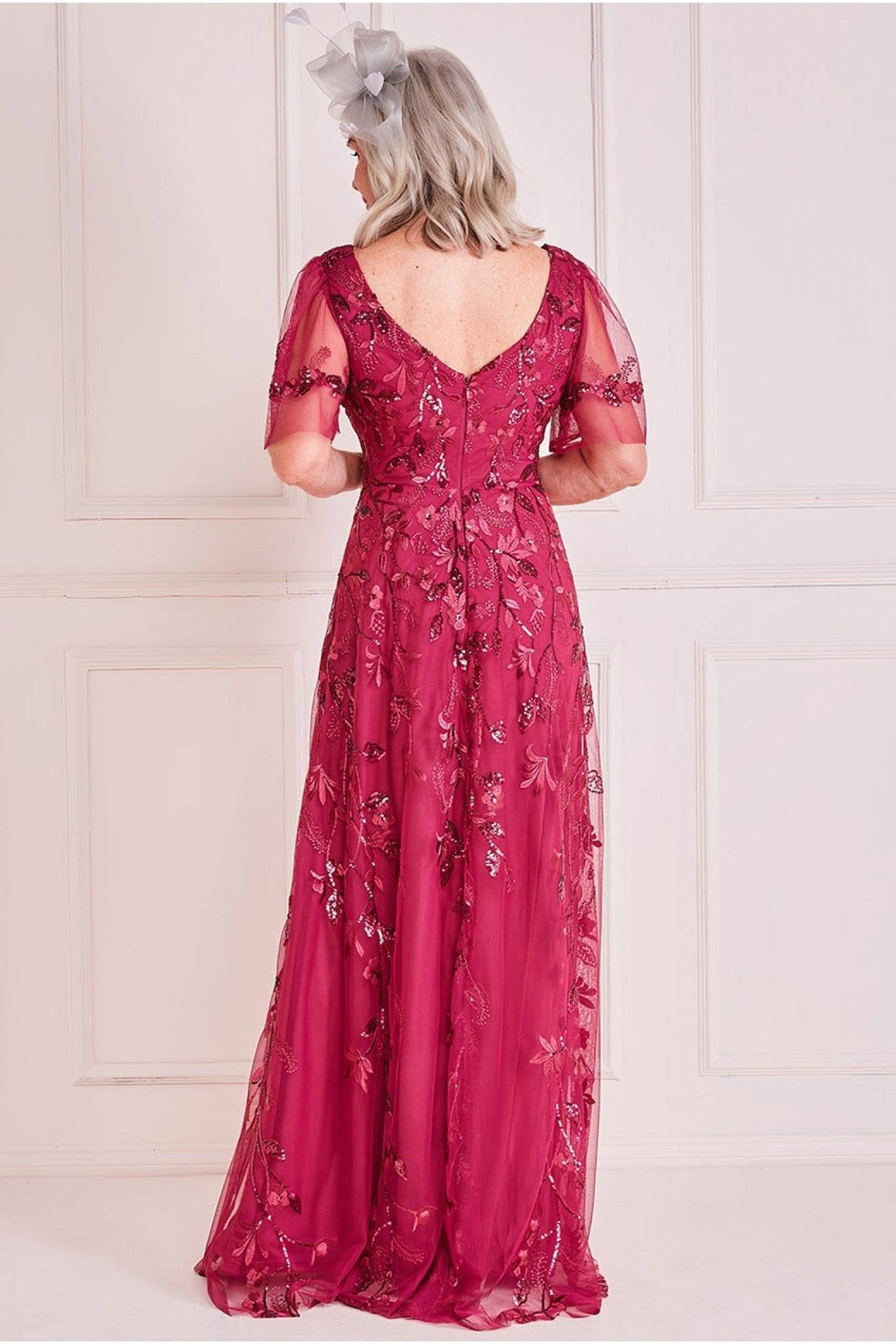 Embroidered Flared Sleeve Maxi Dress - Magenta DR3279M