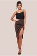 Knot Front Thigh Split Midi Skirt - Bronze by Goddiva