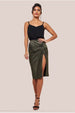 Knot Front Thigh Split Midi Skirt - Gold by Goddiva