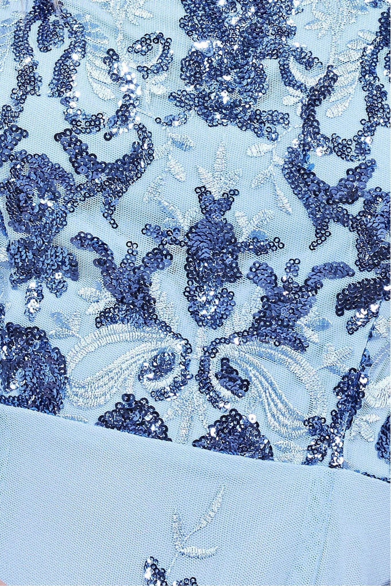 Bardot Sequin & Lace High Low Midi - Powderblue DR3675