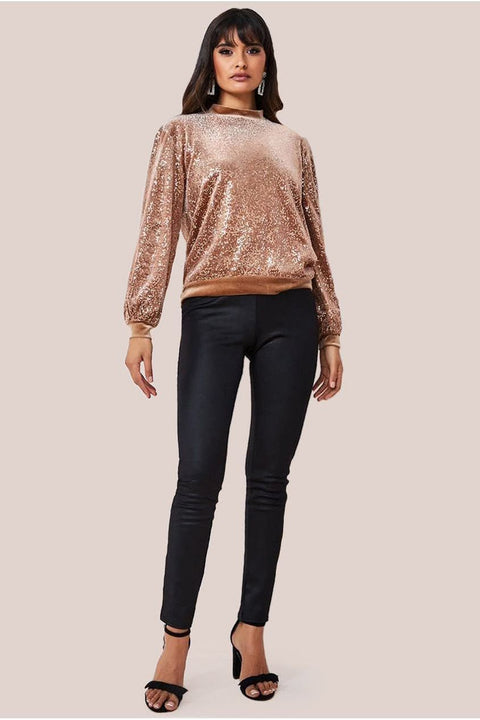 Sequin Velvet Jumper - Champagne by Goddiva