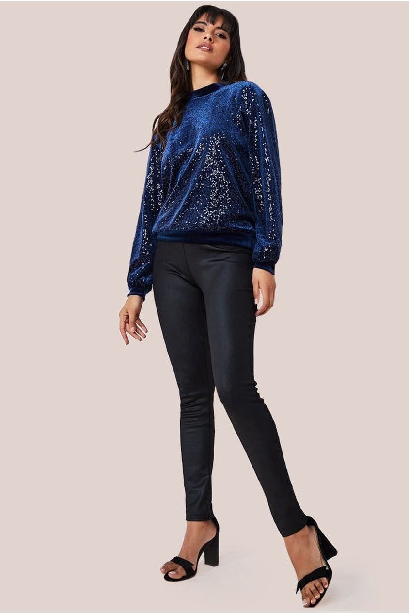 Sequin Velvet Jumper - Navy T199