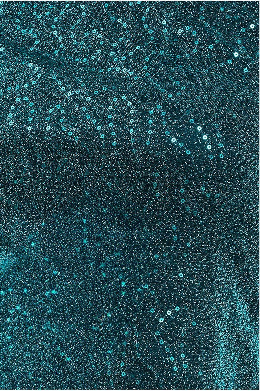 Sequin Lurex Bardot Pleated Sleeve Top - Teal Blue T205