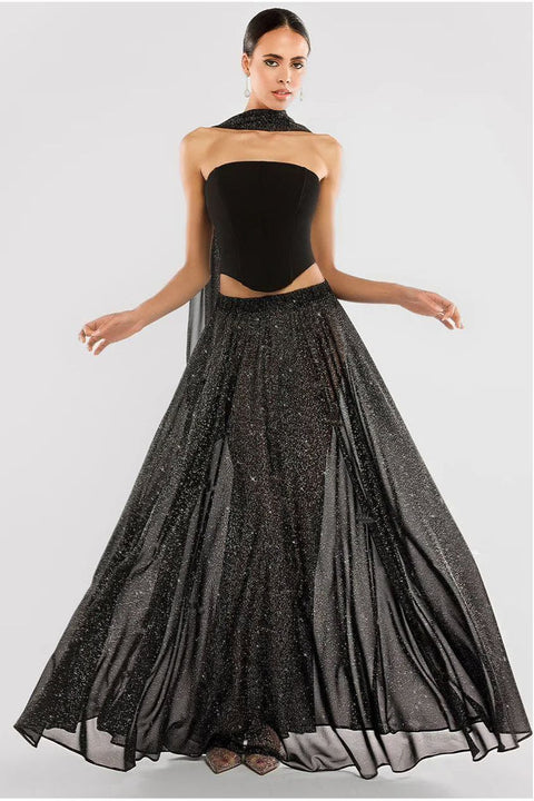 Gathered A-Line Glitter Chiffon Maxi Skirt by Goddiva