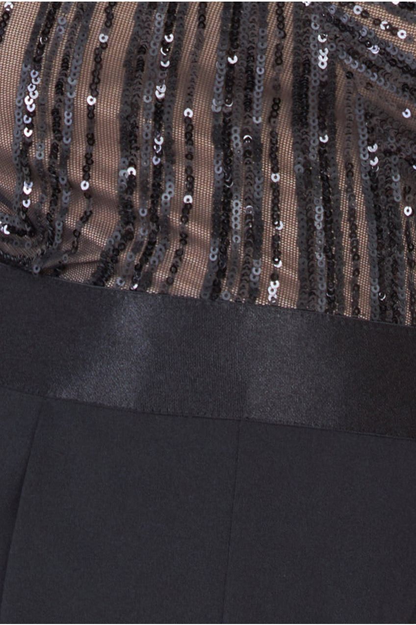 One Shoulder Sequin Jumpsuit - Black TR293