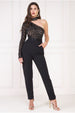 One Shoulder Sequin Jumpsuit - Black by Goddiva