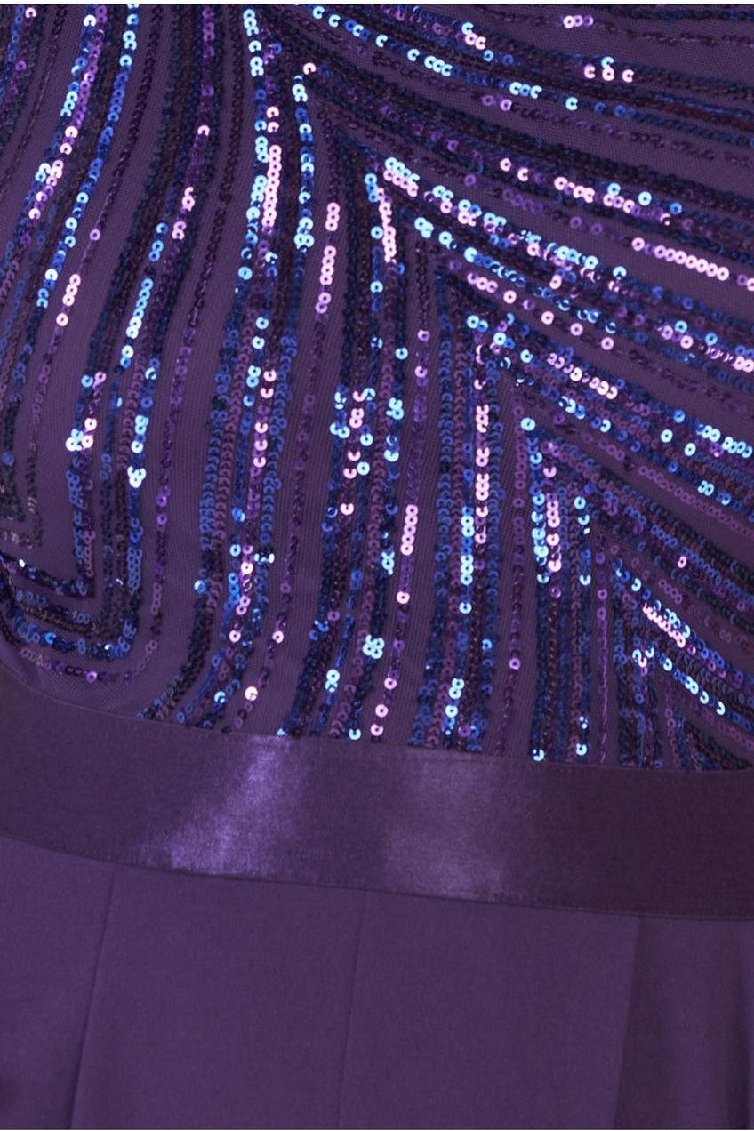 One Shoulder Sequin Jumpsuit - Purple TR293