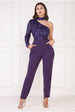 One Shoulder Sequin Jumpsuit - Purple by Goddiva