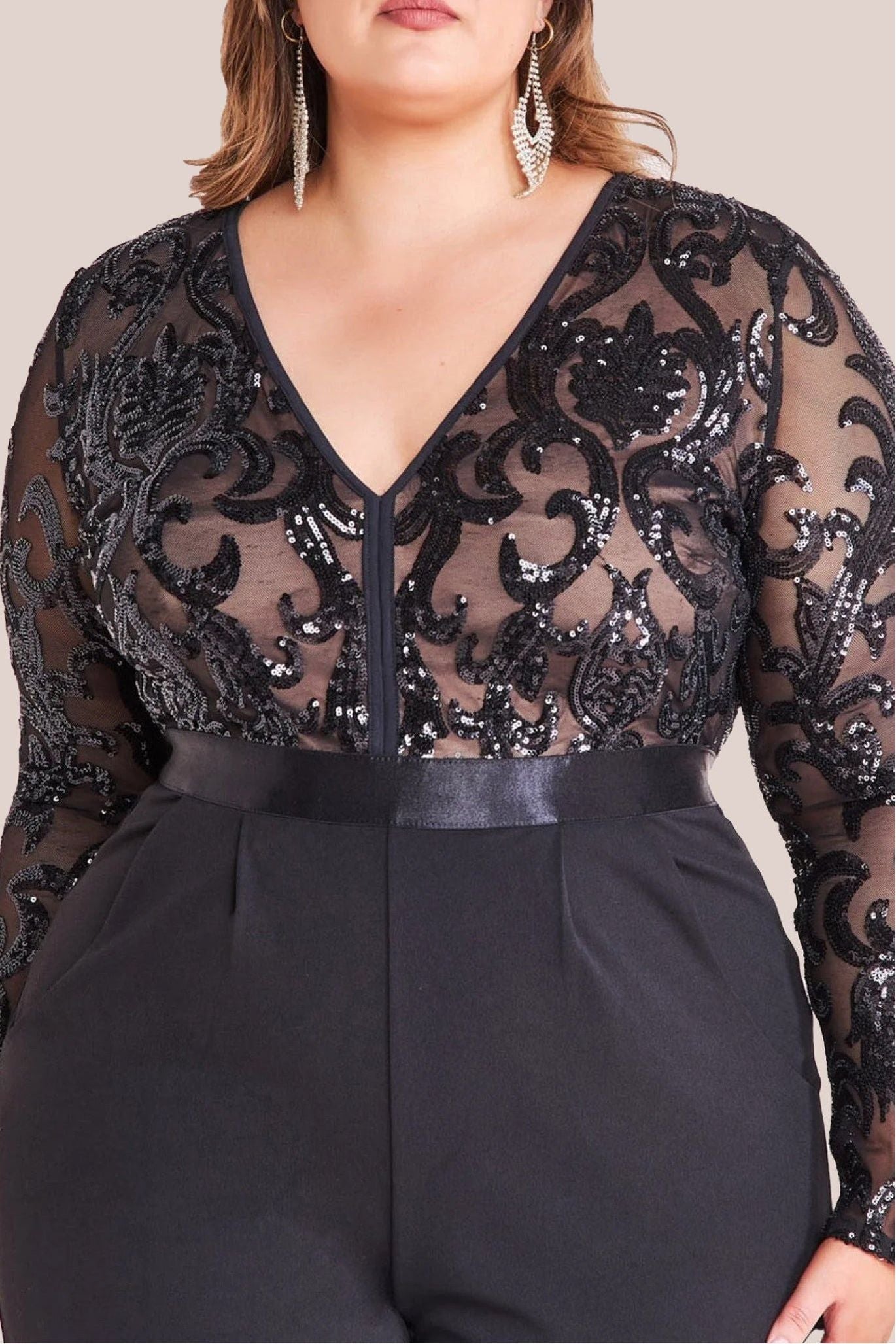 Sequin Mesh Jumpsuit - Black TR294P