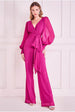 Chiffon Puffy Sleeve Jumpsuit - Magenta by Goddiva