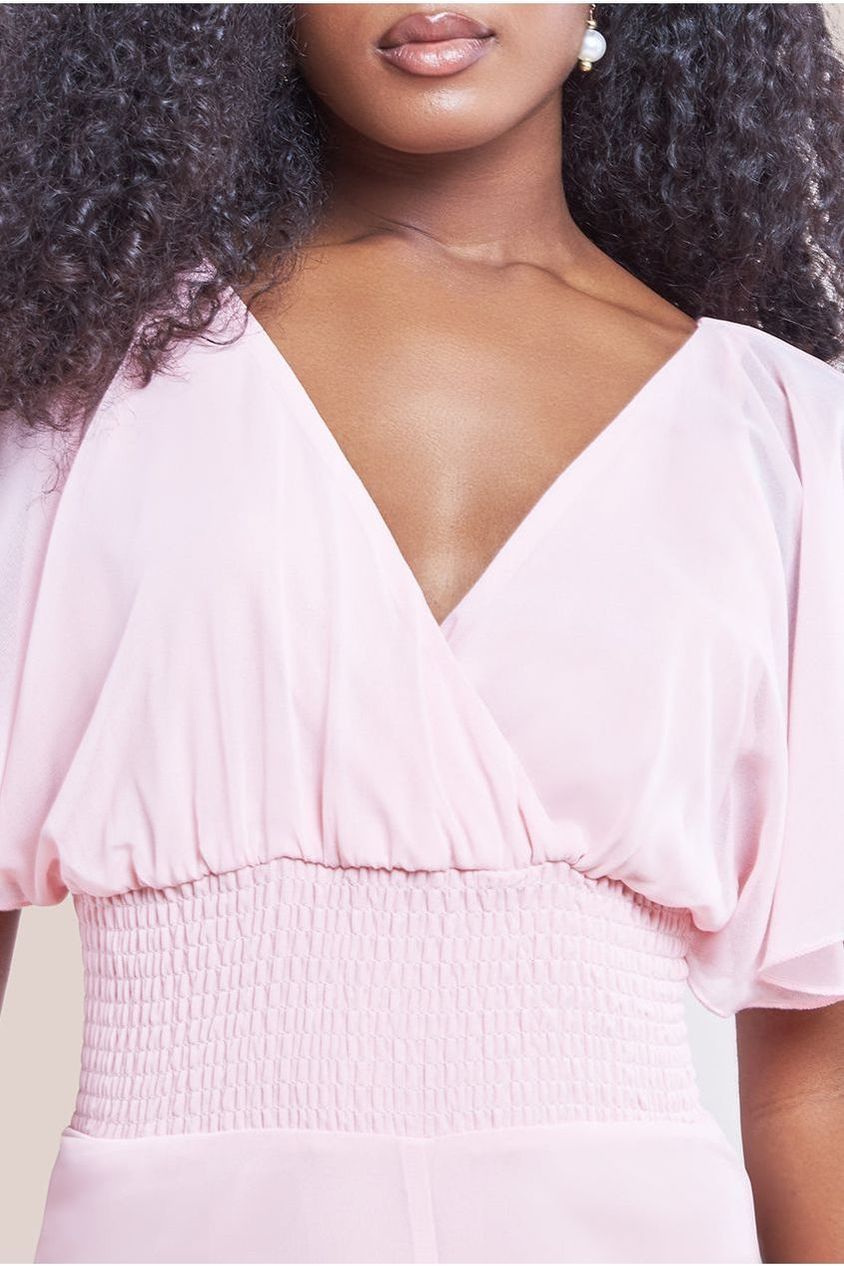 Chiffon Jumpsuit With Flutter Sleeves - Blush TR352