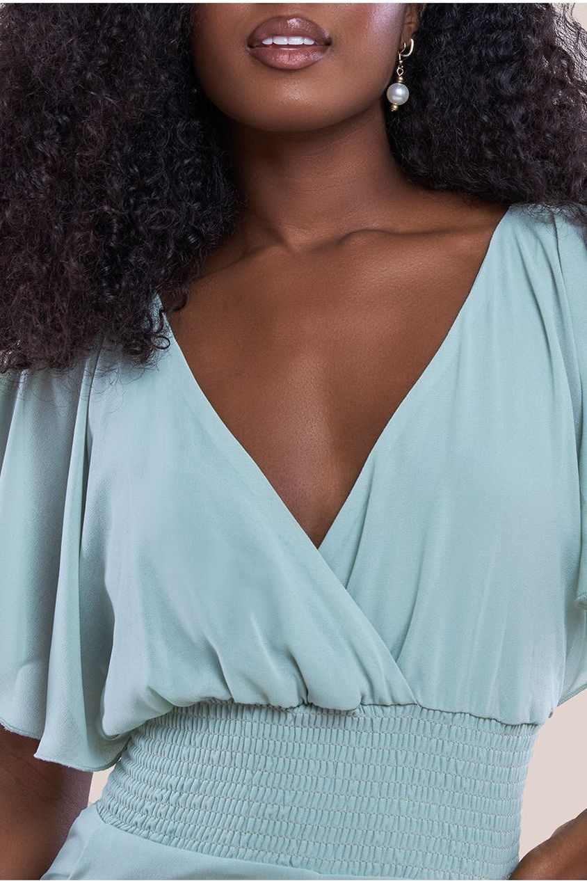 Chiffon Jumpsuit With Flutter Sleeves - Sage Green TR352