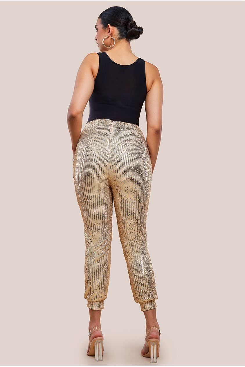 Sequin Cuffed Ankle Trouser - Gold TR360