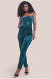 Sequin & Velvet Corset Jumpsuit - Emerald Green by Goddiva