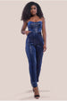 Sequin & Velvet Corset Jumpsuit - Blue by Goddiva