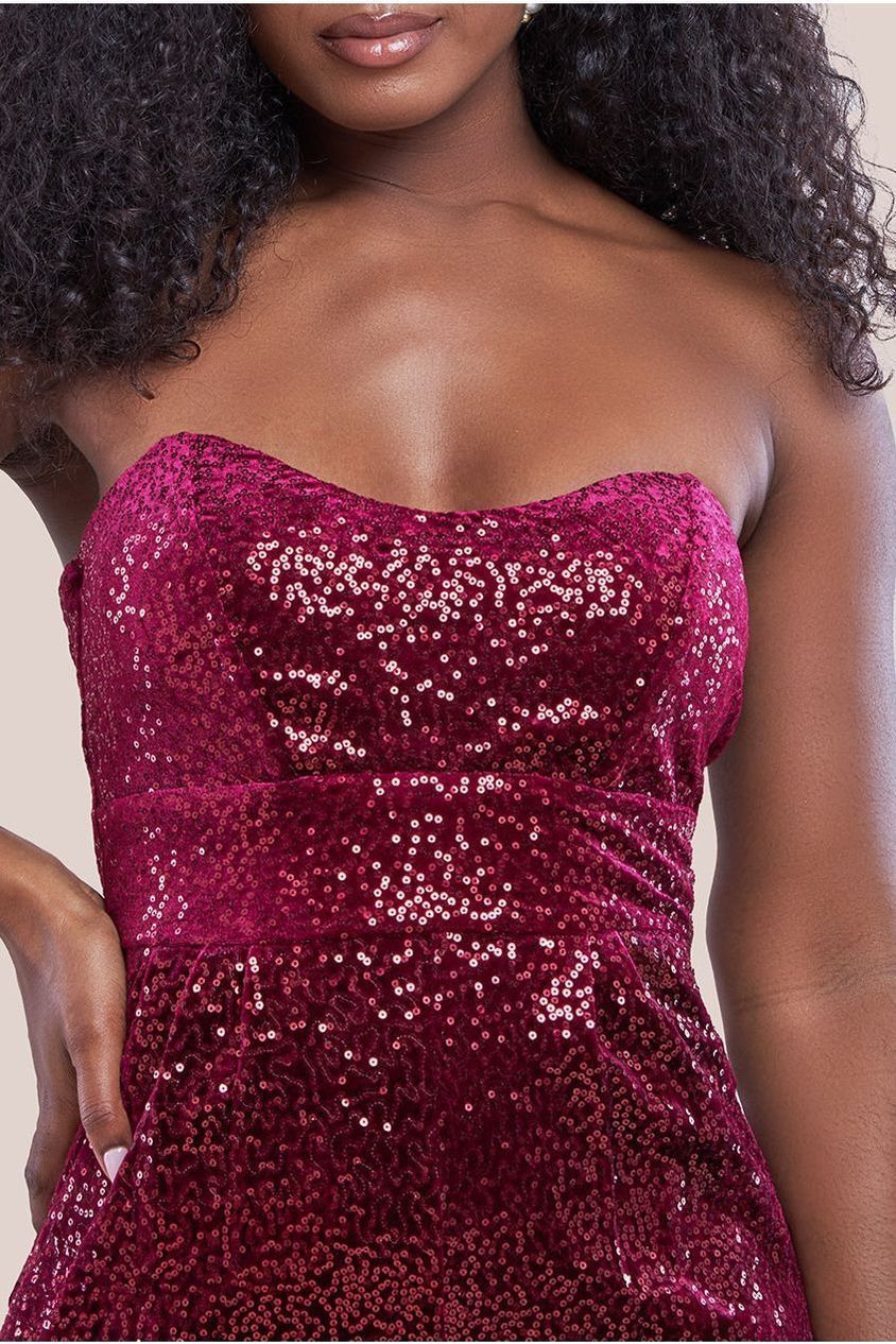 Sequin & Velvet Corset Jumpsuit - Wine TR365