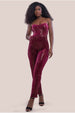 Sequin & Velvet Corset Jumpsuit - Wine by Goddiva