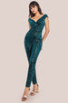 Sequin Velvet Bardot Jumpsuit - Emerald Green by Goddiva
