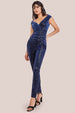 Sequin Velvet Bardot Jumpsuit - Navy by Goddiva