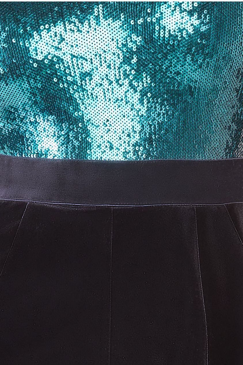 Liquid Sequin Jumpsuit With Corsage - Emerald Green TR380