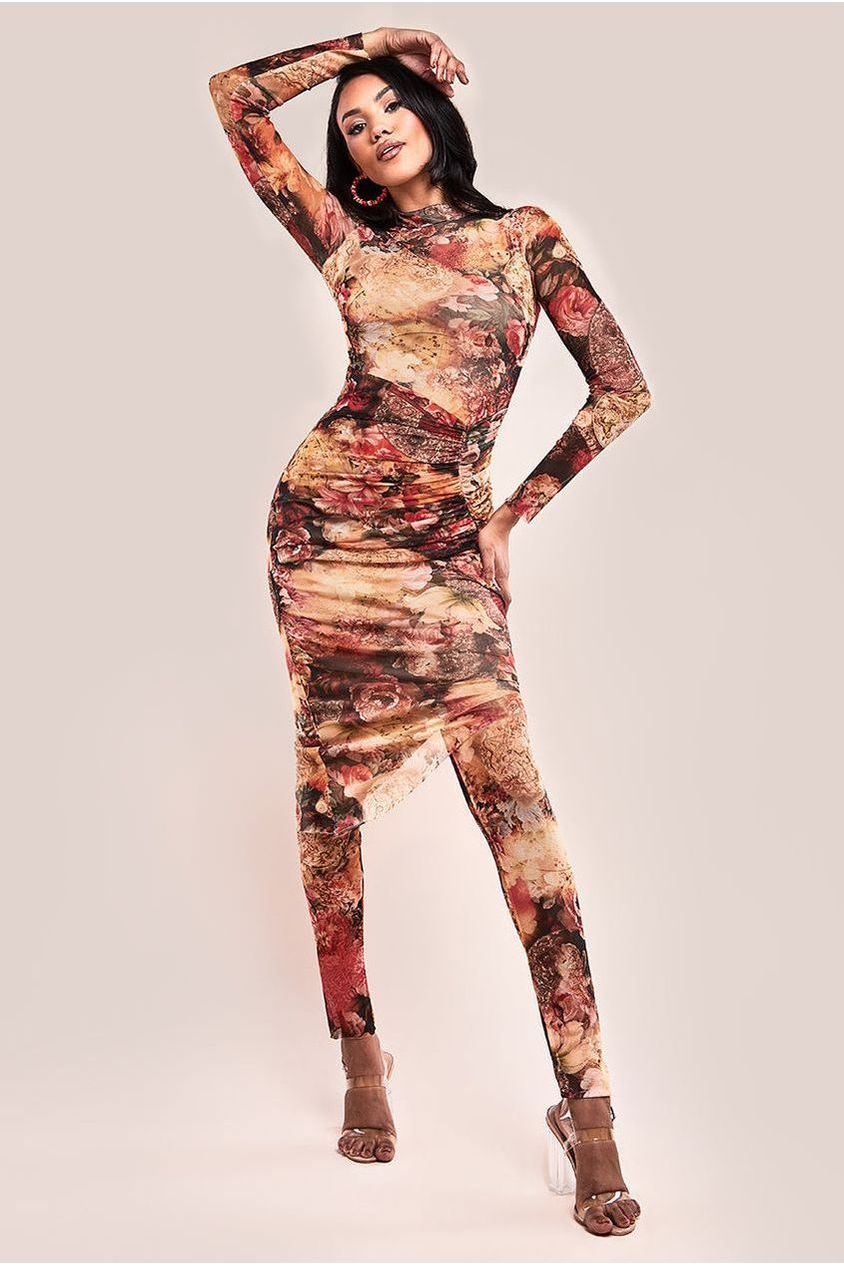 Printed Sheer Leggings - Orange TR385