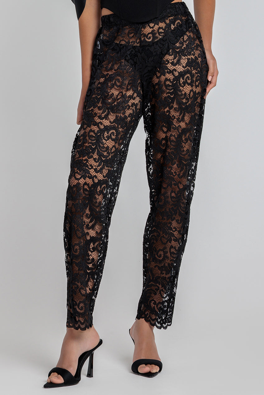 Barrell Leg Scalloped Hem Trouser - Black TR388