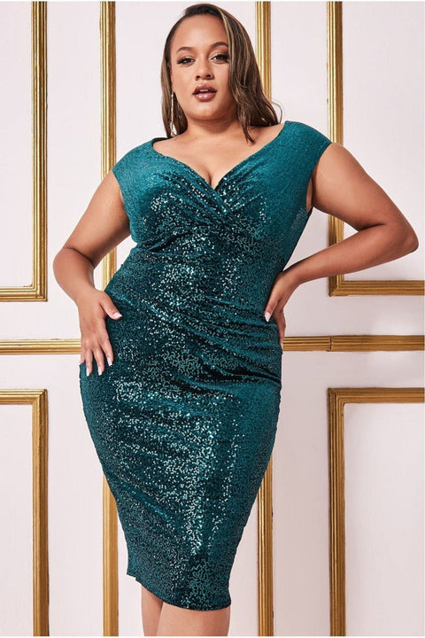 Sequin & Velvet Bardot Midi - Emerald Green by Goddiva Plus