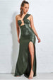 Ruched One Shoulder Maxi With Ring Detail - Khaki by Goddiva