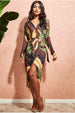 Printed Batwing Wrap Midi Dress - Brown by Goddiva