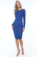 Long Sleeve Bodycon Midi Dress - Royalblue by Goddiva
