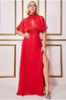 Keyhole High Neck Flutter Sleeve Maxi - Red by Goddiva