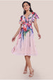 Flutter Sleeve Floral Bodice Midi Dress - Blush by Goddiva