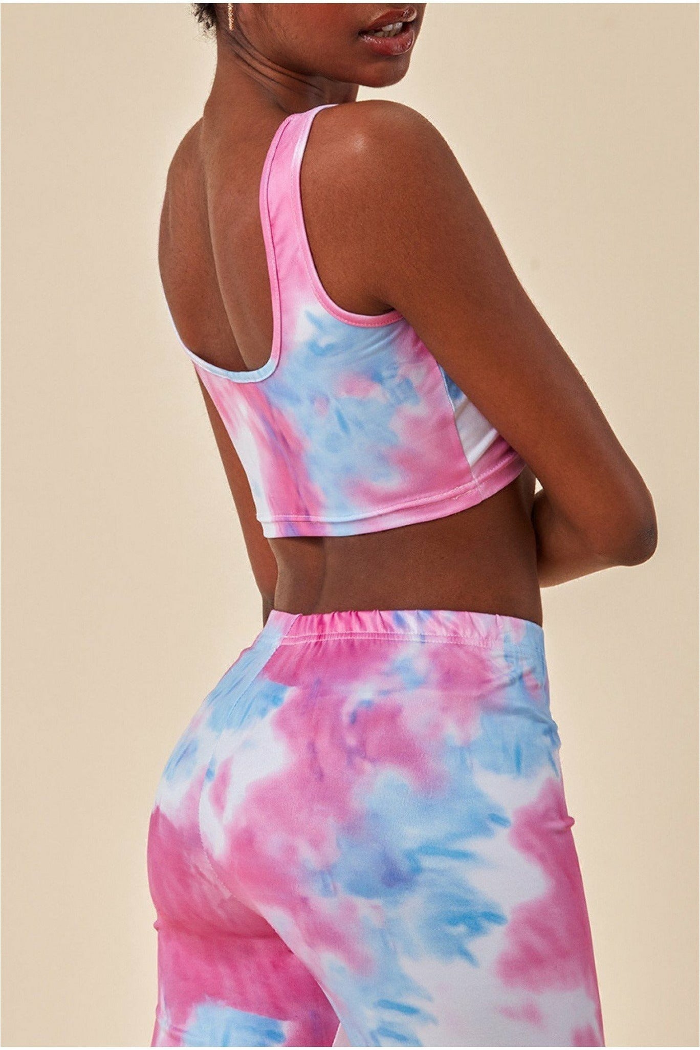Tie-dye Crop Top With Leggings Set - Pinkblue TS25