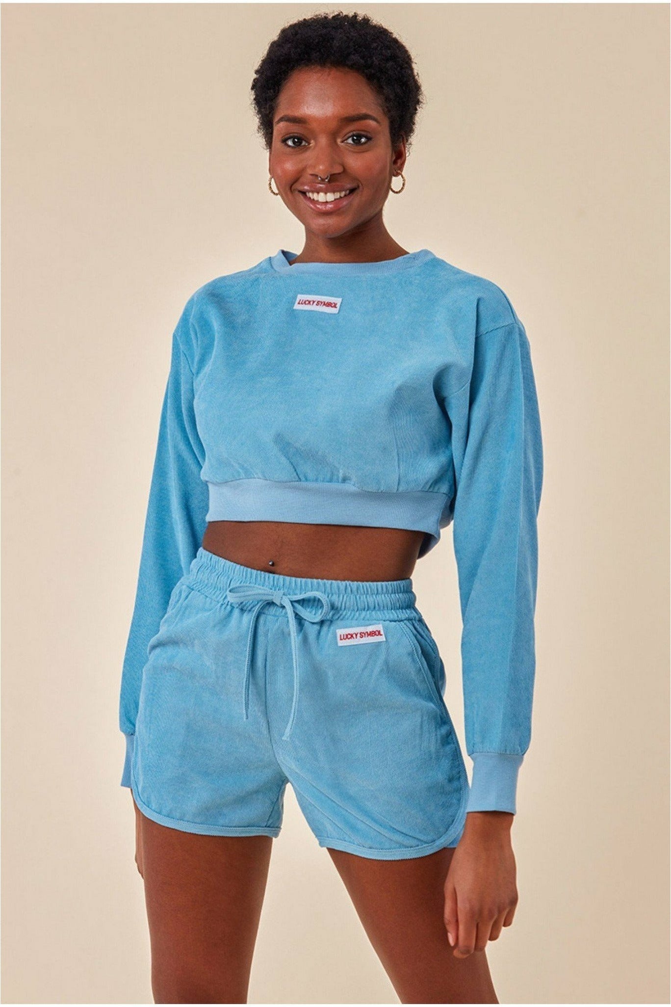 Oversized Cropped Jumper & Short Set - Blue TS15