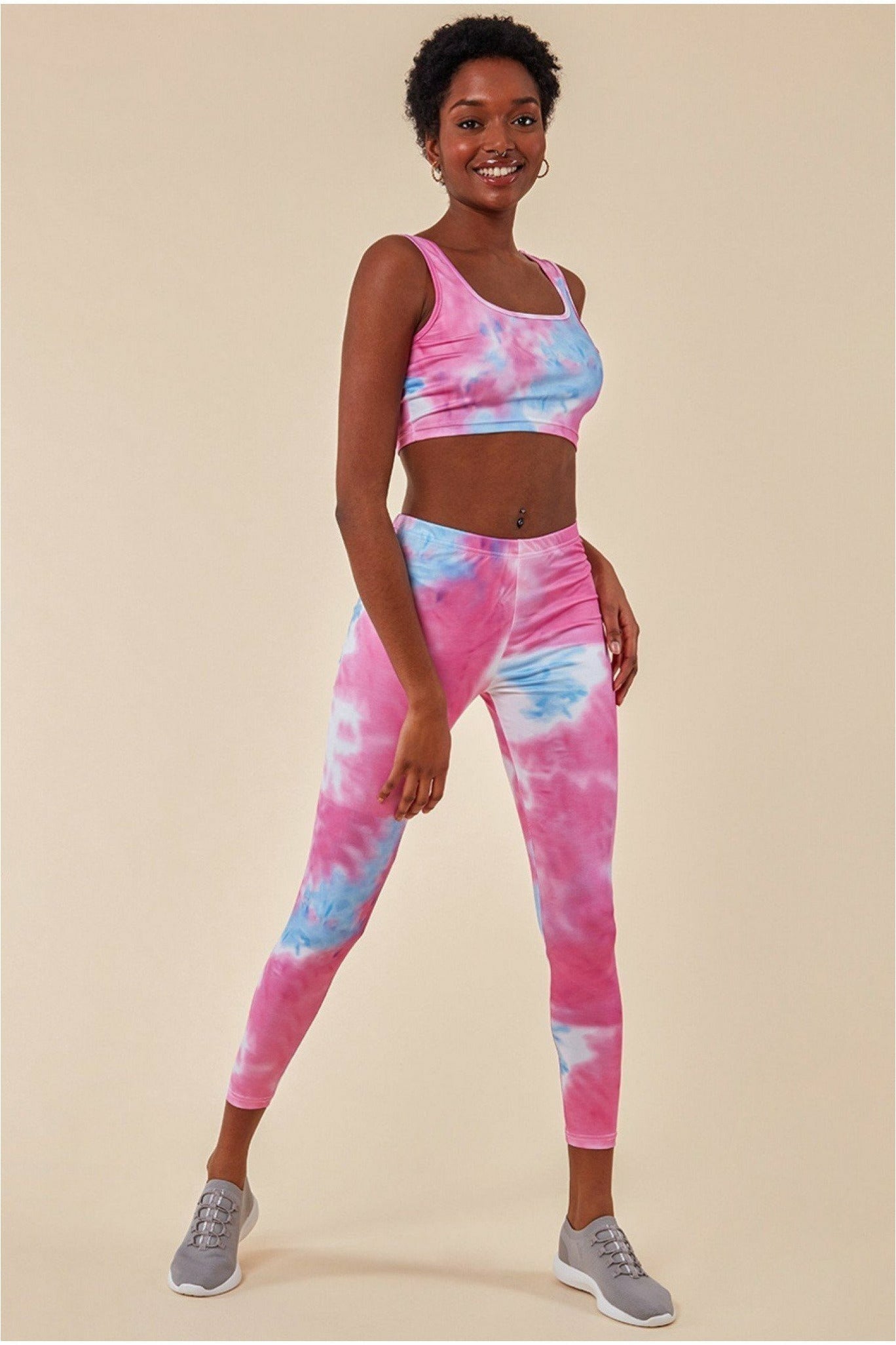 Tie-dye Crop Top With Leggings Set - Pinkblue TS25