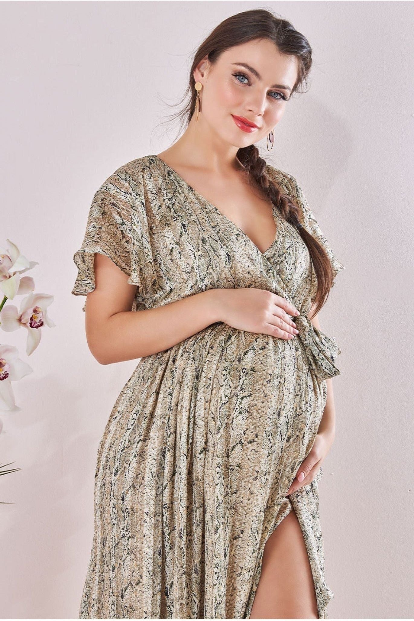 Maternity Wrap Printed Chiffon Maxi Snake Print DR3870MAT